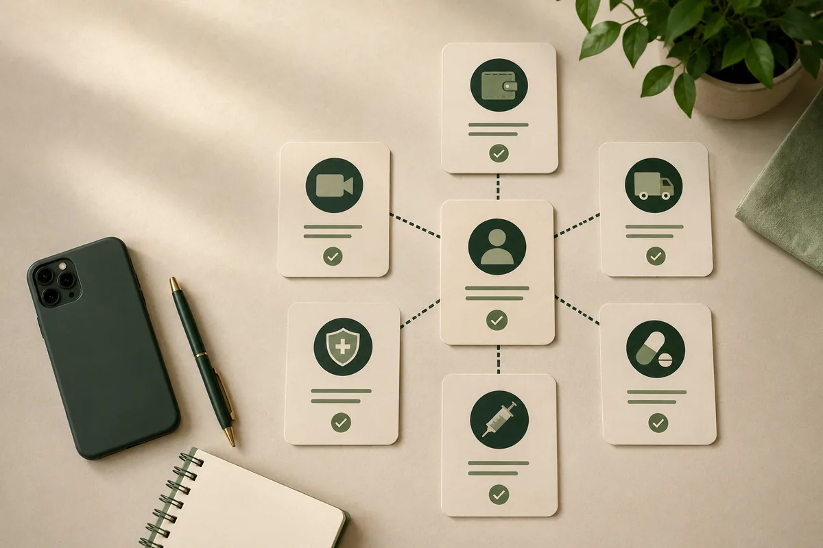 Provider selection cards arranged on a desk